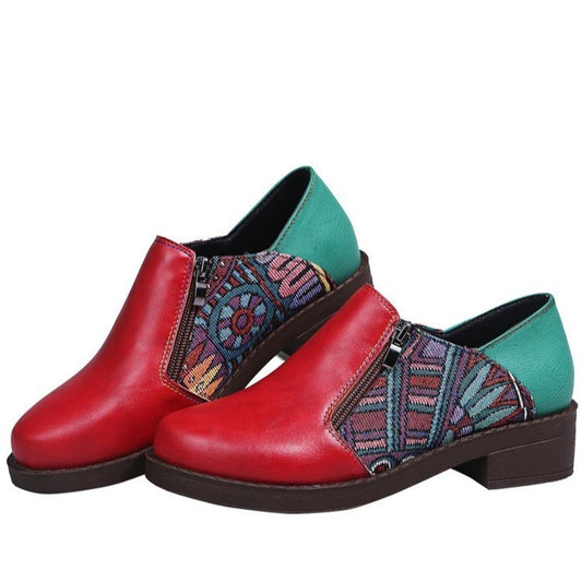 Zapatos de Tacón Cuadrado Bajo con Diseño de Bloques de Color Estilo Romano para Mujer - Image 2