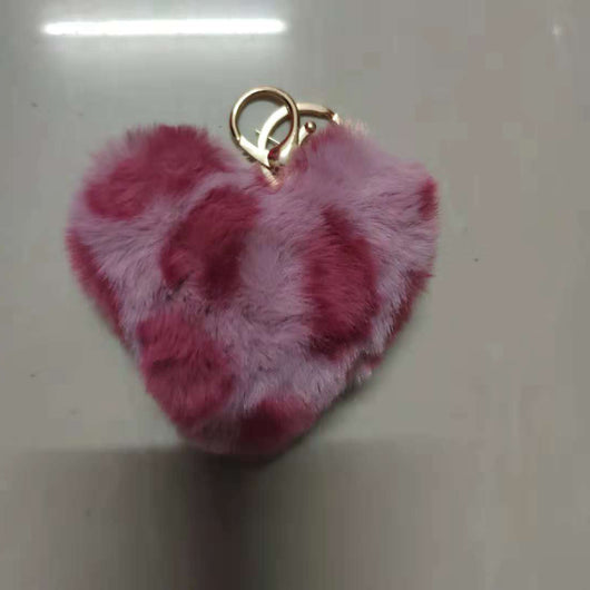 Llavero Corazón Peluche Leopardo con Bola de Pelaje - Accesorio para Auto y Bolso - Image 4