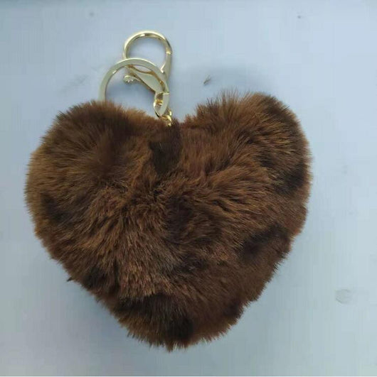 Llavero Corazón Peluche Leopardo con Bola de Pelaje - Accesorio para Auto y Bolso - Image 2