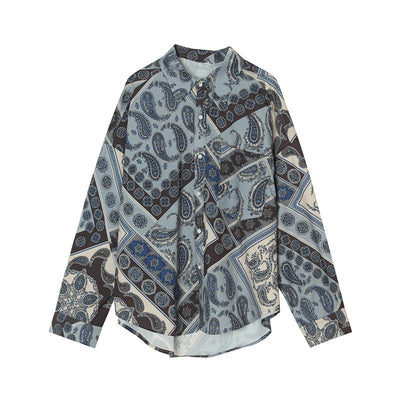 Camisa Retro de Manga Larga para Hombre con Estampado Totem Flor de Cajú