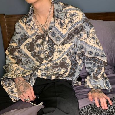 Camisa Retro de Manga Larga para Hombre con Estampado Totem Flor de Cajú - Image 2