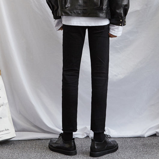 Pantalones Vaqueros Rotos Estilo Coreano Slim Fit Para Hombre - Largo 9/10 - Image 7
