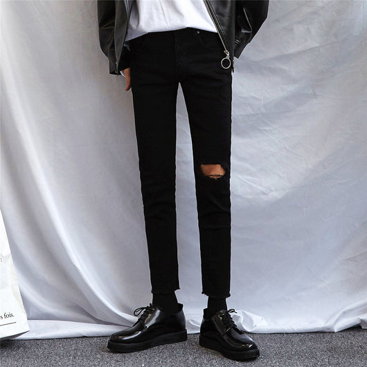 Pantalones Vaqueros Rotos Estilo Coreano Slim Fit Para Hombre - Largo 9/10 - Image 3