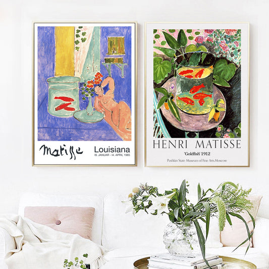 Cuadro de Óleo Pez Dorado Estilo Matisse - Lienzo Decorativo para Sala