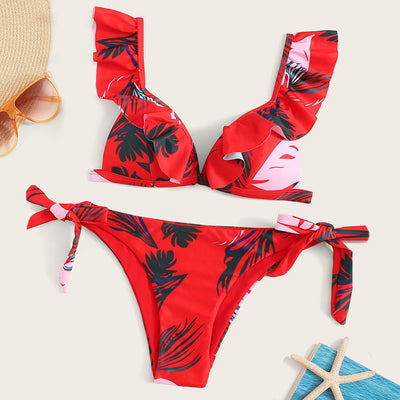Bikini Sexy Fruncido con Cuello en V y Colores Lisos - Image 8