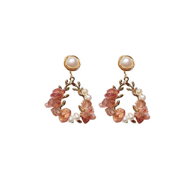 Aretes Elegantes de Perla y Cristal con Diseño de Hoja - Image 5
