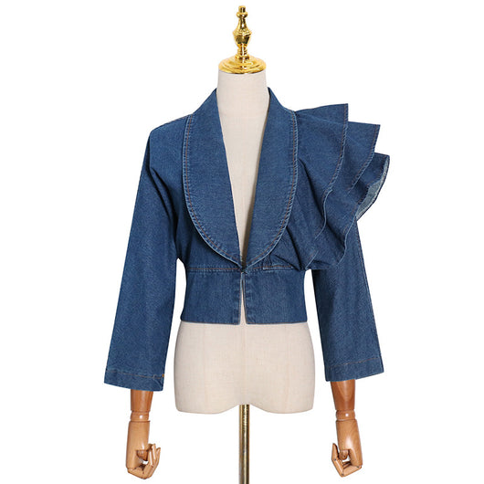 Blusa Denim con Cuello en V y Volantes - Manga Larga Primavera - Image 9