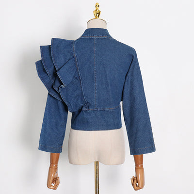 Blusa Denim con Cuello en V y Volantes - Manga Larga Primavera - Image 10
