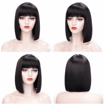 Peluca Bob Corta Encaje Completo Cabello Liso con Flequillo - Ombré Gris 12 Pulgadas - Image 7