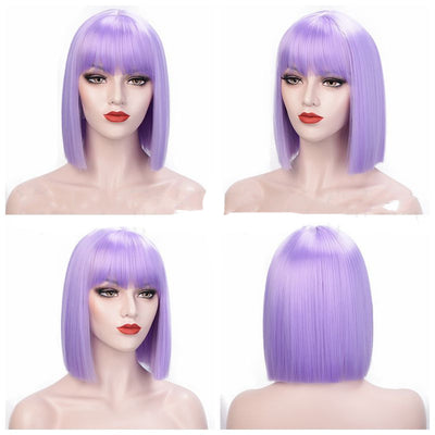 Peluca Bob Corta Encaje Completo Cabello Liso con Flequillo - Ombré Gris 12 Pulgadas - Image 10