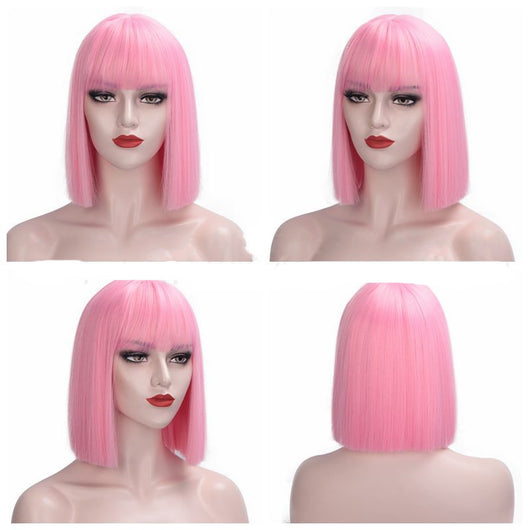 Peluca Bob Corta Encaje Completo Cabello Liso con Flequillo - Ombré Gris 12 Pulgadas - Image 4