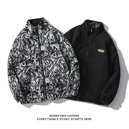 Chaqueta de Lana Reversible con Estampado Cebra - Diseño Urbano Holgado para Hombre - Image 8