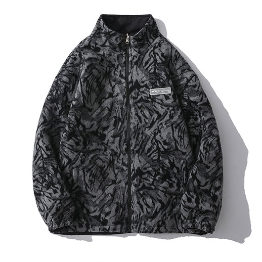 Chaqueta de Lana Reversible con Estampado Cebra - Diseño Urbano Holgado para Hombre - Image 7