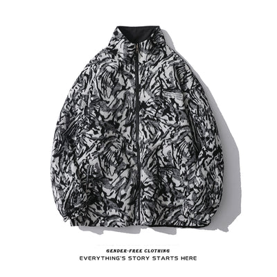 Chaqueta de Lana Reversible con Estampado Cebra - Diseño Urbano Holgado para Hombre - Image 10