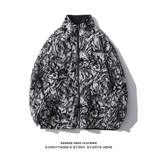 Chaqueta de Lana Reversible con Estampado Cebra - Diseño Urbano Holgado para Hombre - Image 10