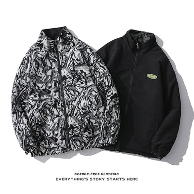 Chaqueta de Lana Reversible con Estampado Cebra - Diseño Urbano Holgado para Hombre - Image 4