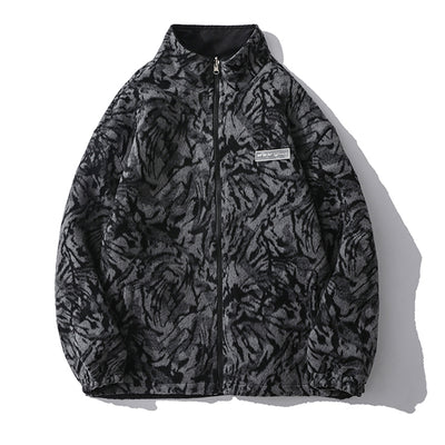 Chaqueta de Lana Reversible con Estampado Cebra - Diseño Urbano Holgado para Hombre