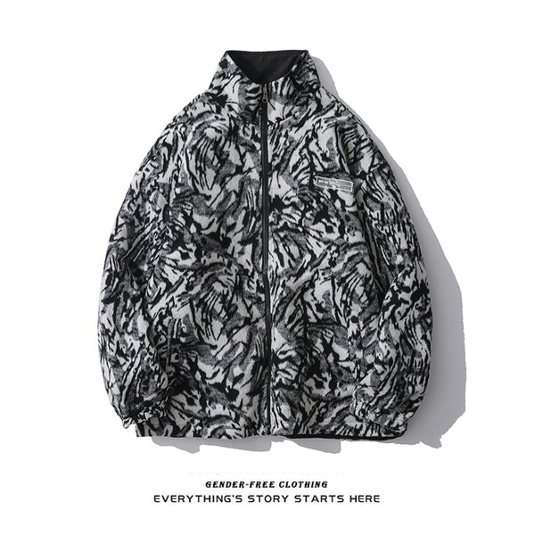 Chaqueta de Lana Reversible con Estampado Cebra - Diseño Urbano Holgado para Hombre