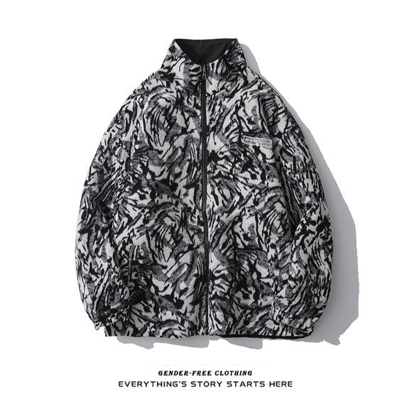 Chaqueta de Lana Reversible con Estampado Cebra - Diseño Urbano Holgado para Hombre