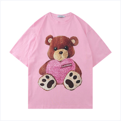 Playera Suelta Estampado Oso Love Tendencia Nacional Verano Unisex - Image 7