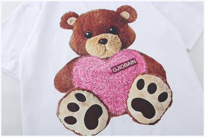 Playera Suelta Estampado Oso Love Tendencia Nacional Verano Unisex - Image 12
