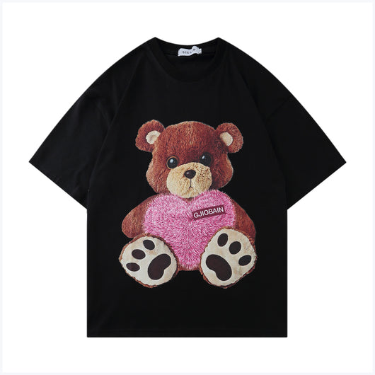 Playera Suelta Estampado Oso Love Tendencia Nacional Verano Unisex