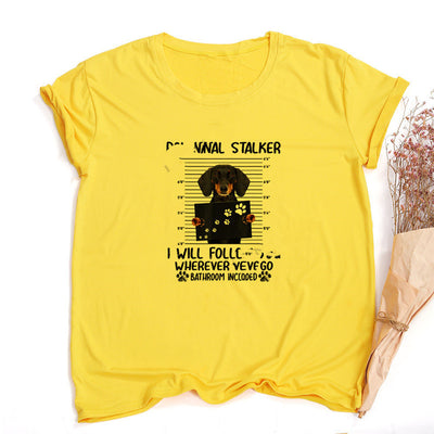 Playera Suelta Pareja Estampado Dachshund Cartoon - Unisex Manga Corta - Image 10