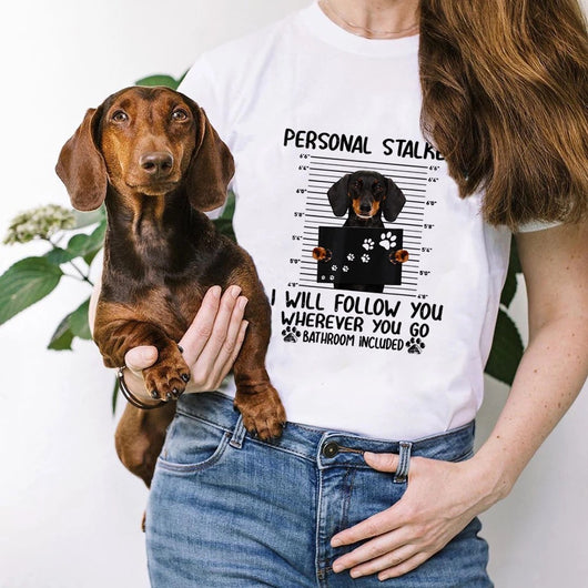 Playera Suelta Pareja Estampado Dachshund Cartoon - Unisex Manga Corta - Image 8