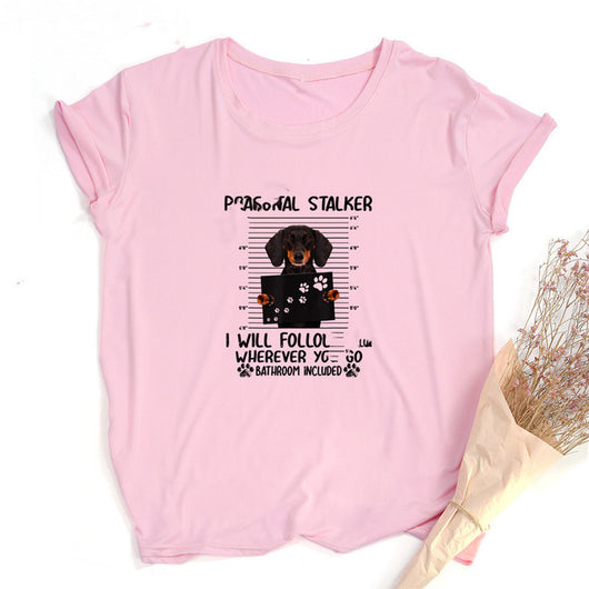 Playera Suelta Pareja Estampado Dachshund Cartoon - Unisex Manga Corta - Image 11