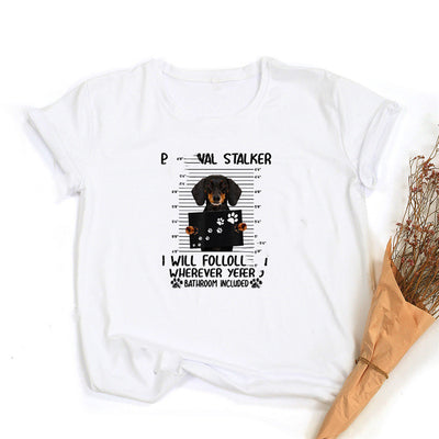 Playera Suelta Pareja Estampado Dachshund Cartoon - Unisex Manga Corta - Image 4