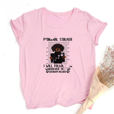 Playera Suelta Pareja Estampado Dachshund Cartoon - Unisex Manga Corta - Image 5