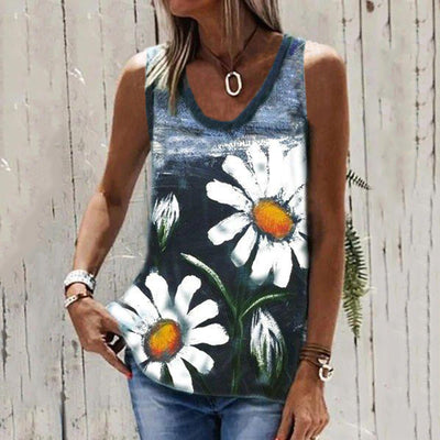 Blusa Mujer Sin Mangas Cuello Redondo Estampado Crisantemo - Image 8