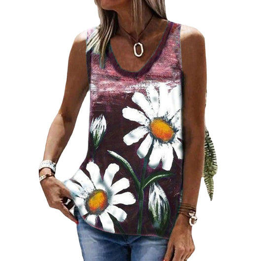 Blusa Mujer Sin Mangas Cuello Redondo Estampado Crisantemo - Image 7