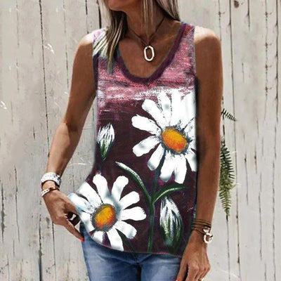 Blusa Mujer Sin Mangas Cuello Redondo Estampado Crisantemo - Image 4