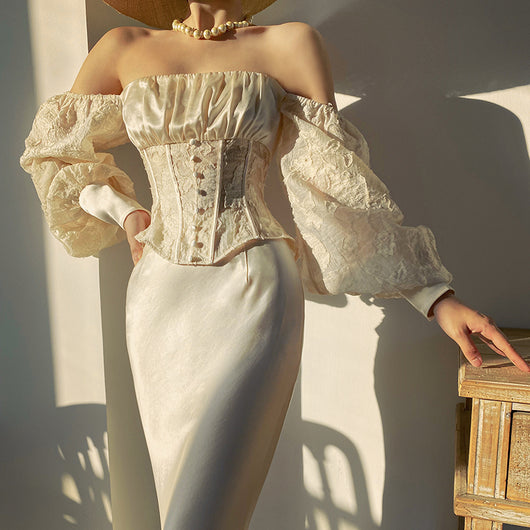 Blusa Jacquard Asimétrica Xiaoli Qimeng - Diseño Francés Minimalista Manga Larga Primavera