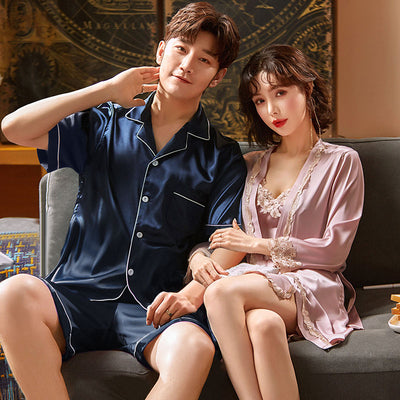 Pijamas de Pareja Camisón de Seda Fría Verano - Manga Corta Hombre y Mujer - Image 3