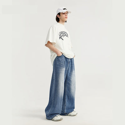 Pantalones Vaqueros Rectos Talla Alta para Hombre - Corte Ancho Lavado - Image 4