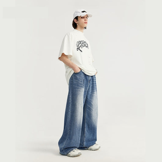 Pantalones Vaqueros Rectos Talla Alta para Hombre - Corte Ancho Lavado - Image 4