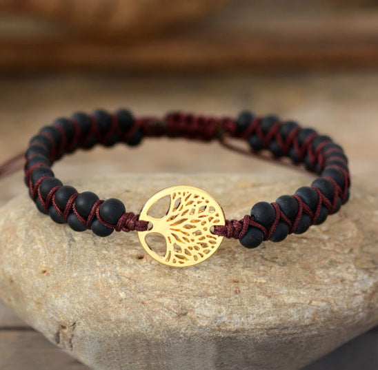 Pulsera de Ágata Natural Tejida a Mano - Yoga, Amistad y Amor