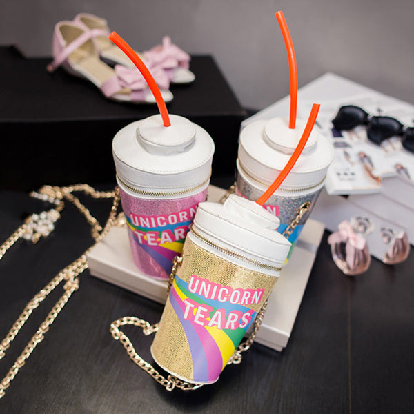 Bolsa de Playa Arcoíris con Lentejuelas - Diseño Cubo Tipo Botella