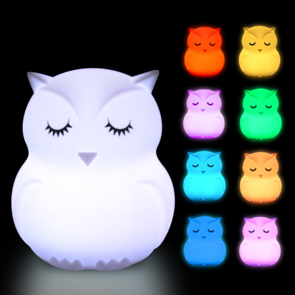 Lámpara Nocturna LED Búho de Silicona con Sensor Táctil y 9 Colores Regulables para Niños