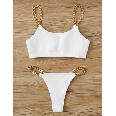 Bikini Deportivo con Cadena Dorada y Diseño Asimétrico - Image 5