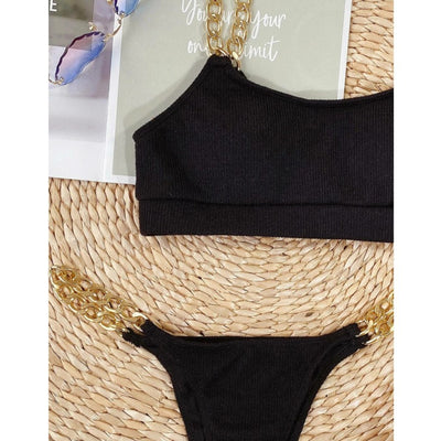 Bikini Deportivo con Cadena Dorada y Diseño Asimétrico - Image 6