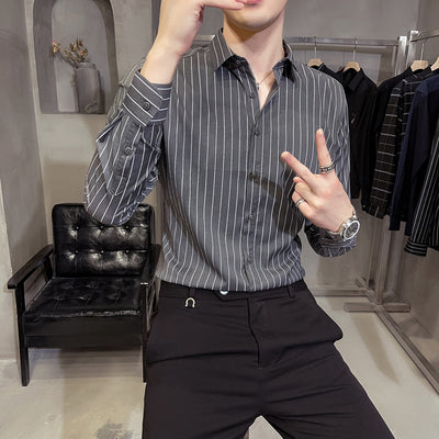 Camisa Ejecutiva Gris a Rayas - Manga Larga Slim Fit sin Planchado - Image 3