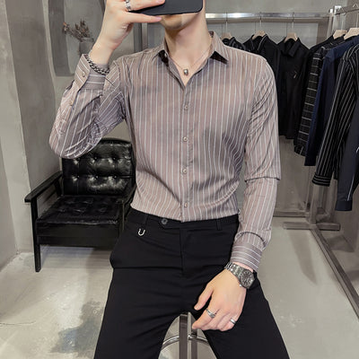 Camisa Ejecutiva Gris a Rayas - Manga Larga Slim Fit sin Planchado - Image 4