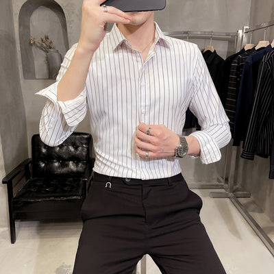 Camisa Ejecutiva Gris a Rayas - Manga Larga Slim Fit sin Planchado - Image 2