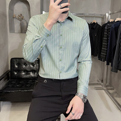 Camisa Ejecutiva Gris a Rayas - Manga Larga Slim Fit sin Planchado - Image 6