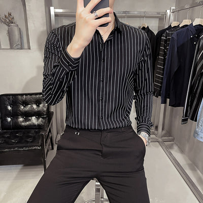 Camisa Ejecutiva Gris a Rayas - Manga Larga Slim Fit sin Planchado - Image 5