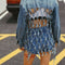 Chaqueta Denim Suelta con Espalda de Malla y Flecos