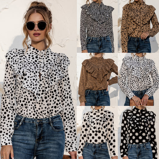 Blusa Casual para Mujer con Lunares y Volantes